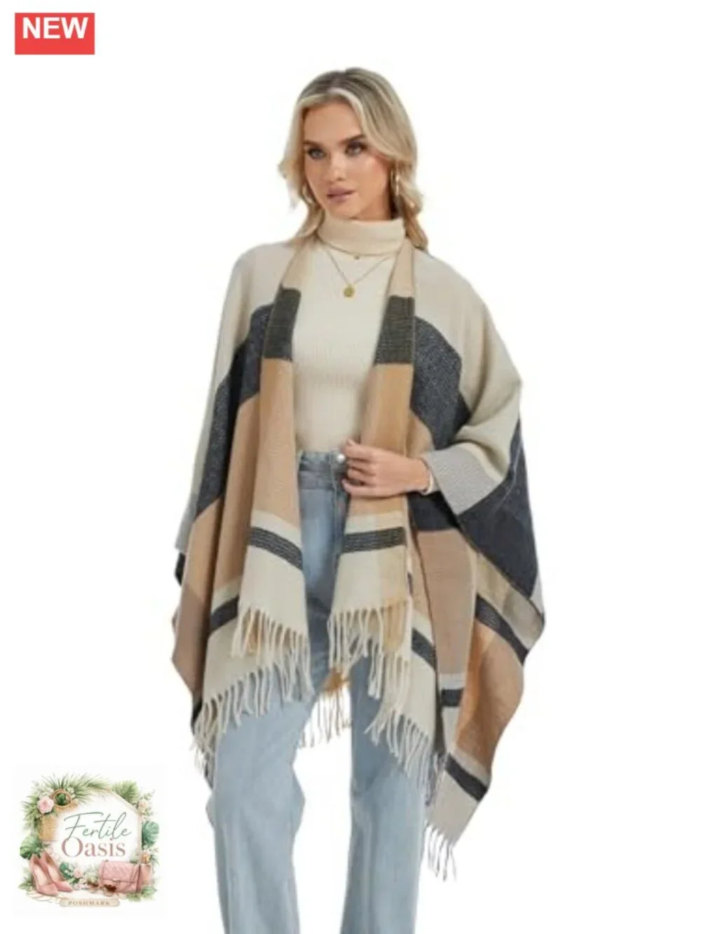Women's Soft Faux Cashmere Shawl Wrap, Open Front Poncho Cape Cardigan,